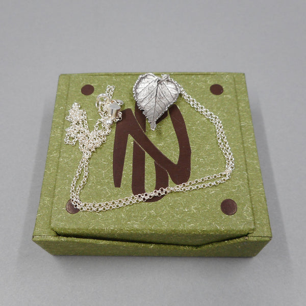 Heart Shaped Leaf Pendant in Fine Silver