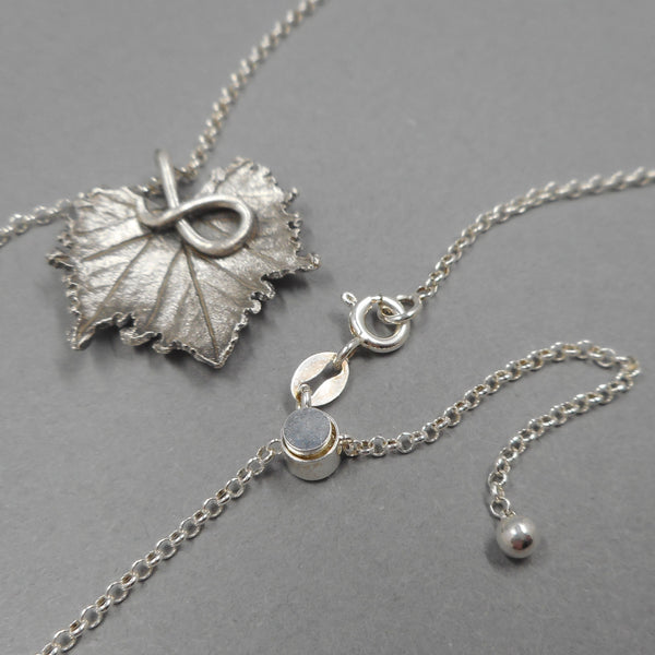 Fine Silver Grape Leaf Pendant on Sterling Silver Chain from PartsbyNC