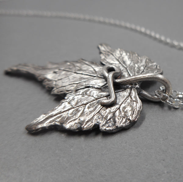Porcelain Berry Leaf Pendant in Fine Silver