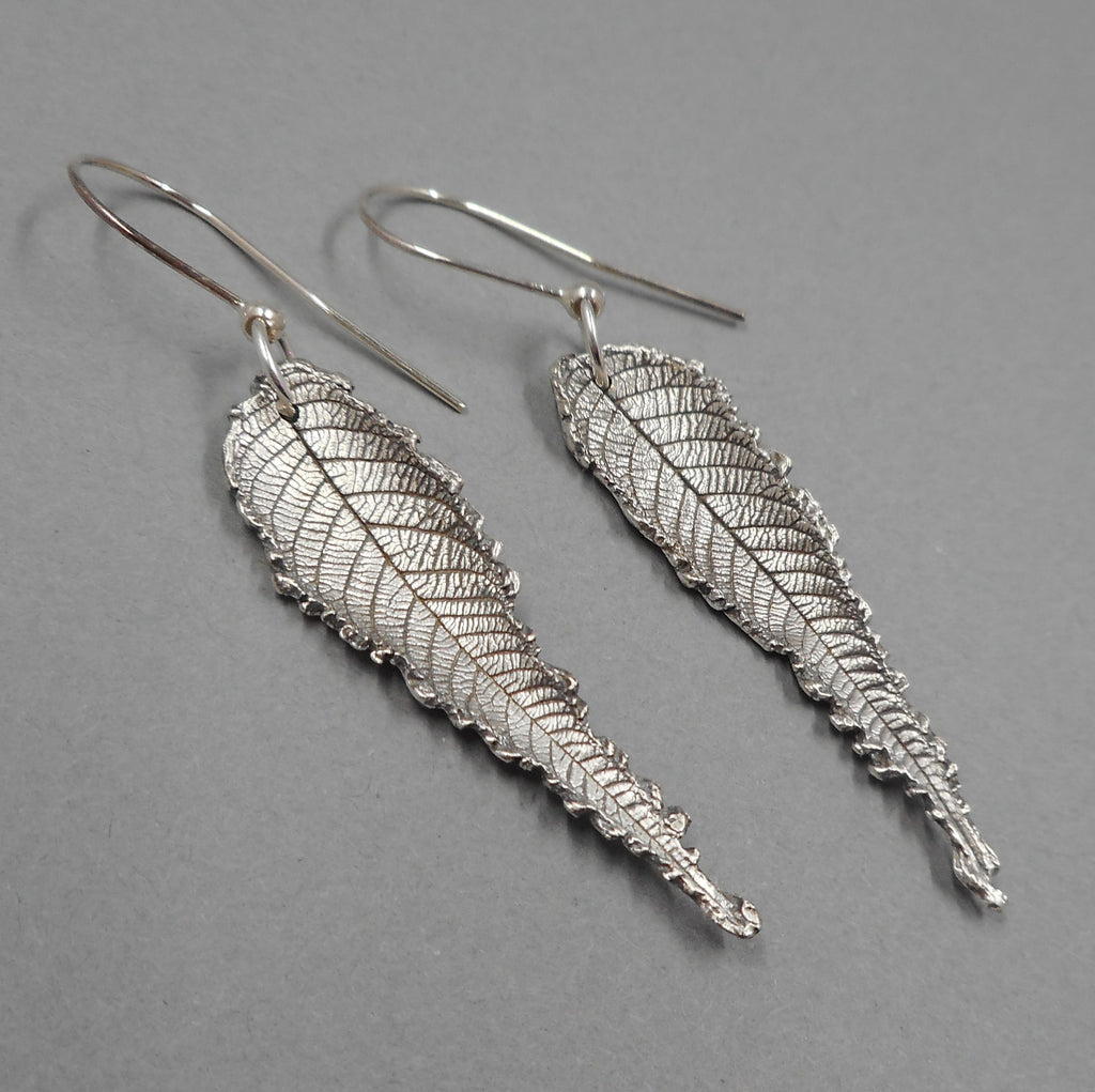Walnut Leaf Earrings in Fine Silver
