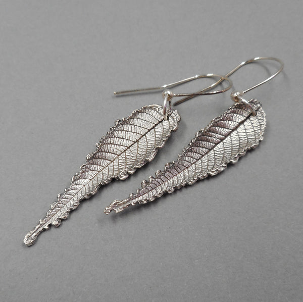 Walnut Leaf Earrings in Fine Silver