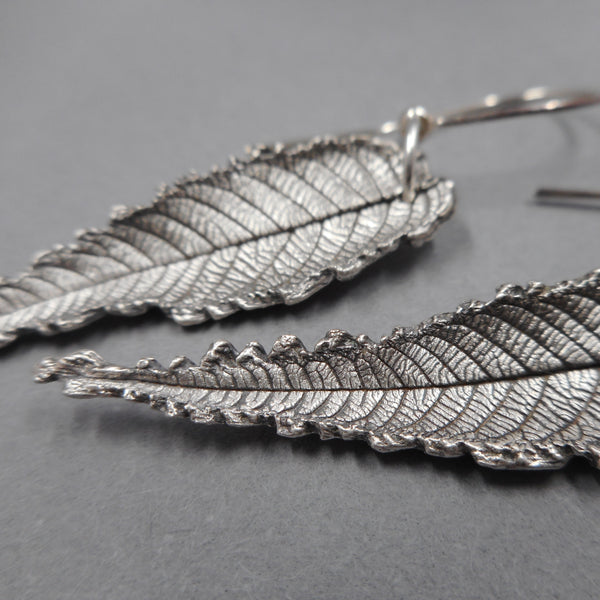 Walnut Leaf Earrings in Fine Silver