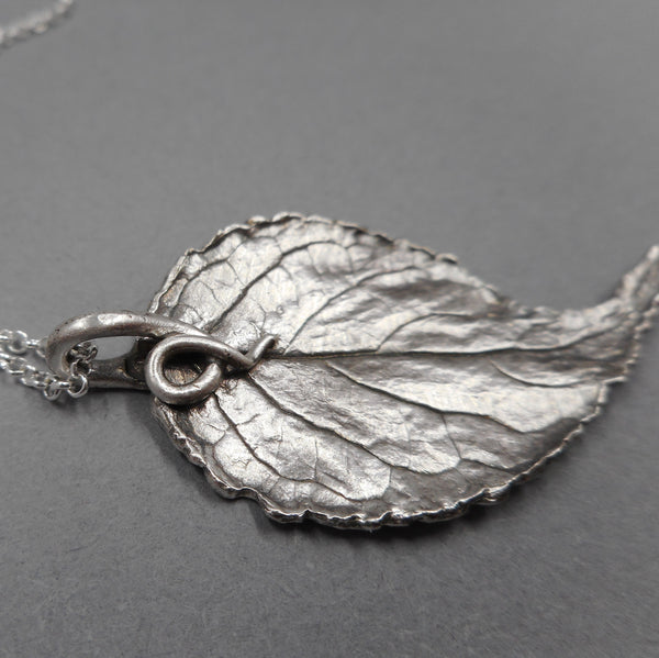 Unique Vining Leaf Pendant in Fine Silver