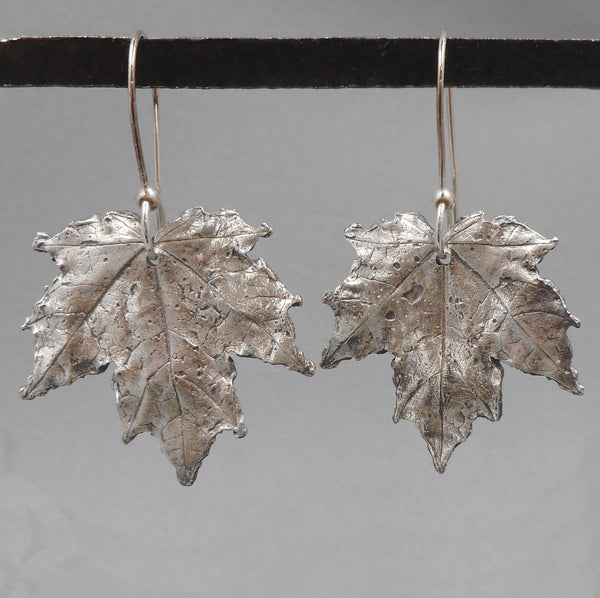 Maple Leaf Earrings in Fine Silver