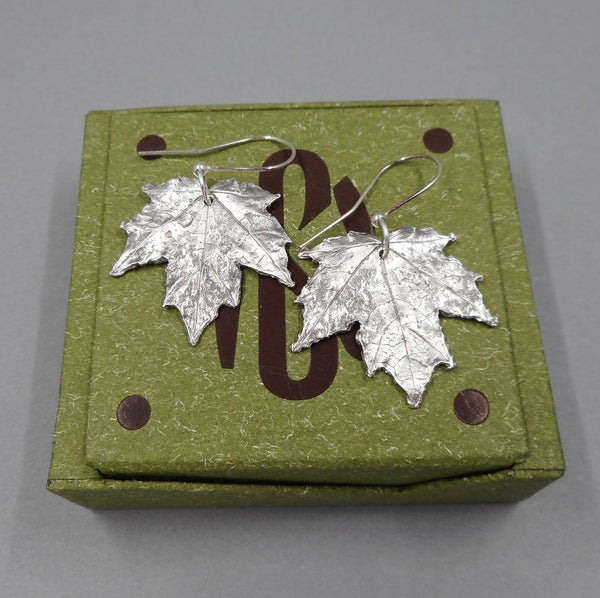 Maple Leaf Earrings in Fine Silver