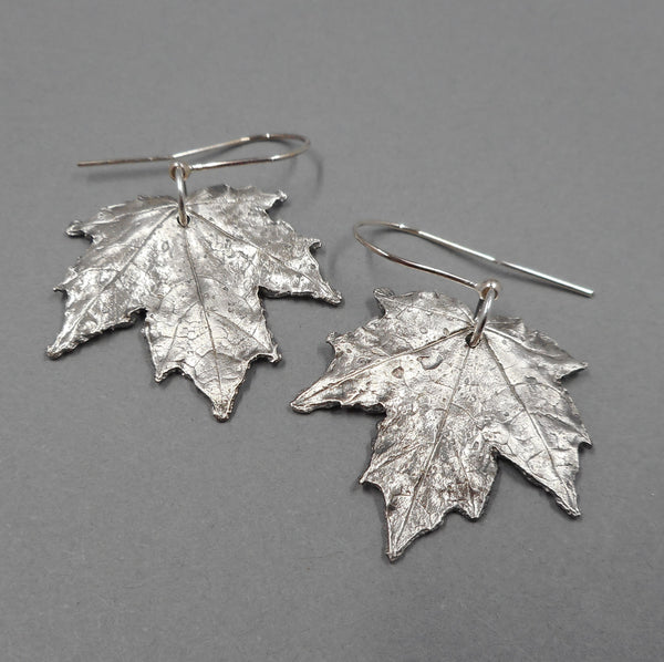 Maple Leaf Earrings in Fine Silver