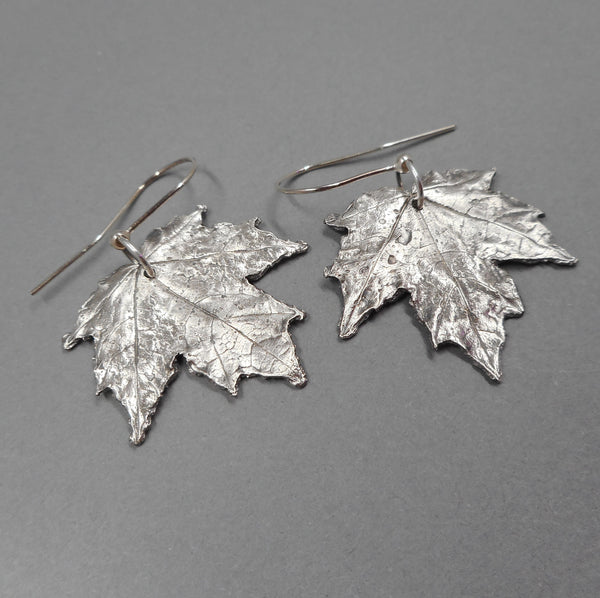 Maple Leaf Earrings in Fine Silver