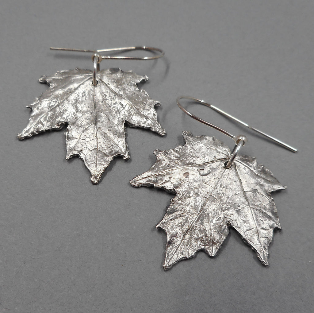 Maple Leaf Earrings in Fine Silver