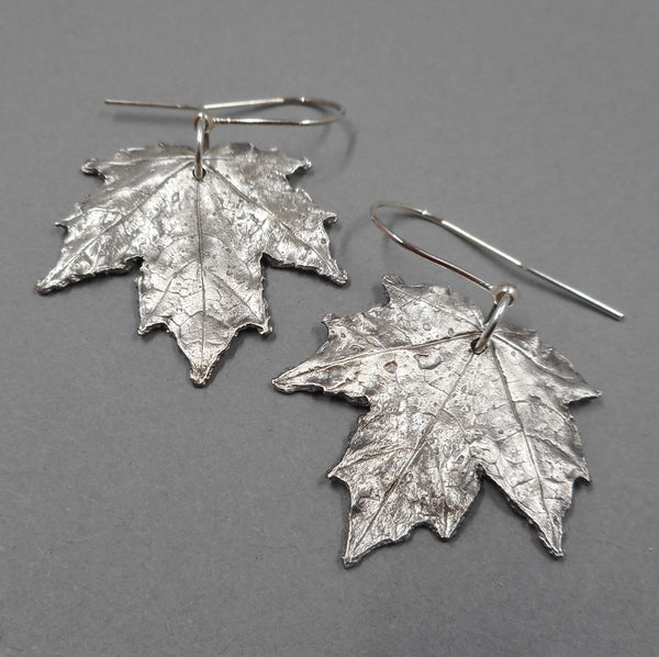 Maple Leaf Earrings in Fine Silver