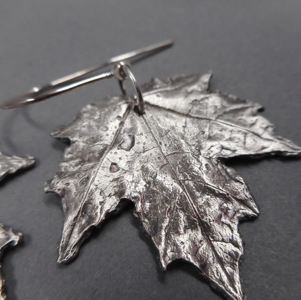 Maple Leaf Earrings in Fine Silver