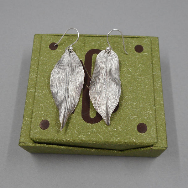 Solomon's Seal Leaf Earrings in Fine Silver