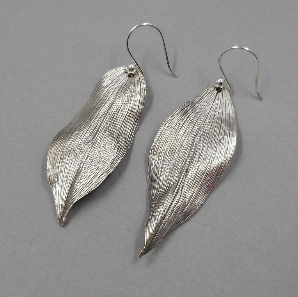 Solomon's Seal Leaf Earrings in Fine Silver