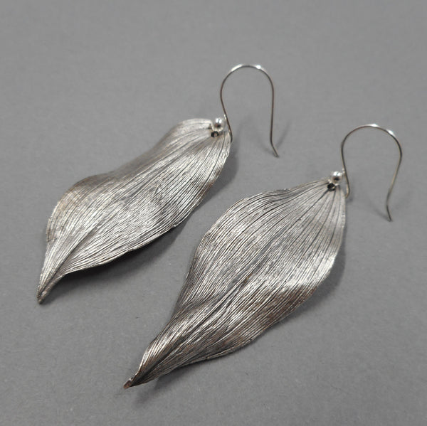 Solomon's Seal Leaf Earrings in Fine Silver