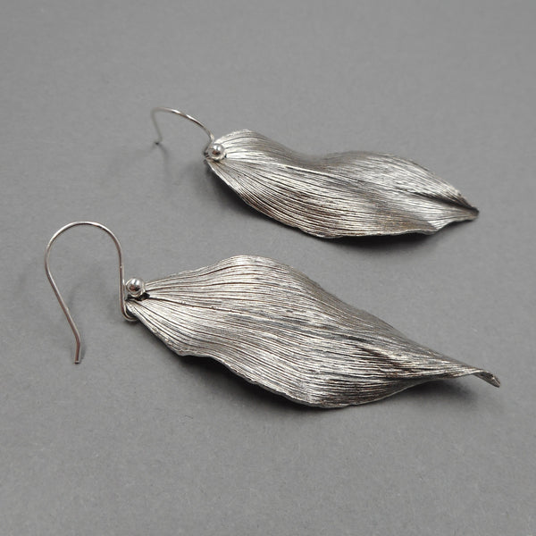 Solomon's Seal Leaf Earrings in Fine Silver