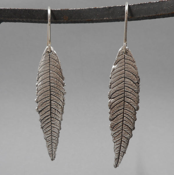 Lemon Verbena Leaf Earrings in Fine Silver
