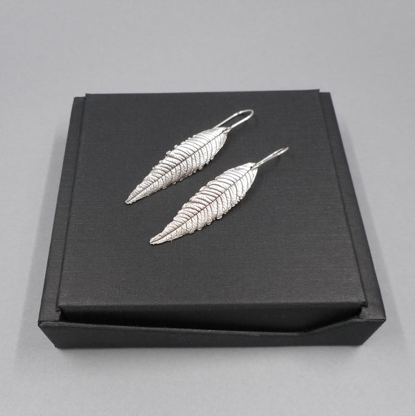 Lemon Verbena Leaf Earrings in Fine Silver