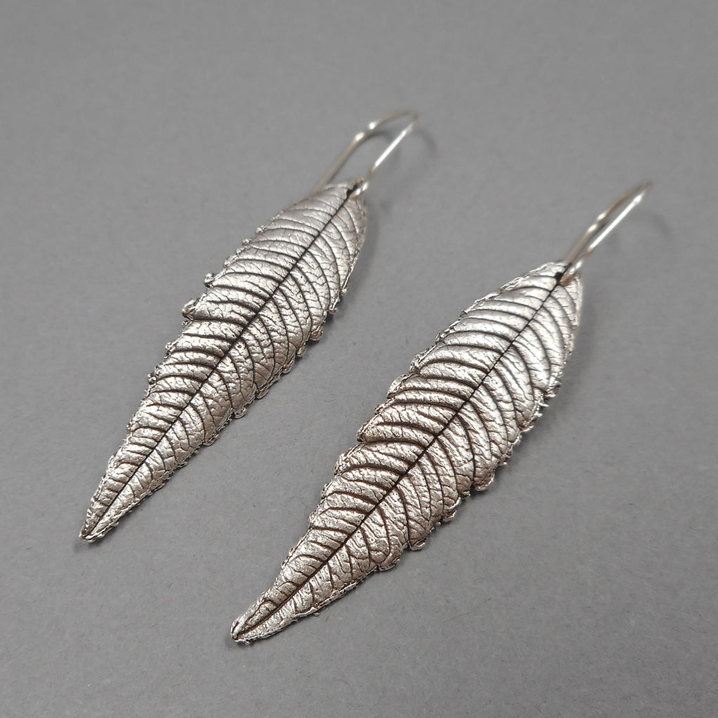 Lemon Verbena Leaf Earrings in Fine Silver