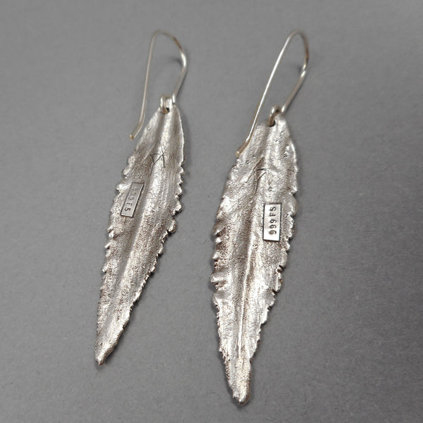 Lemon Verbena Leaf Earrings in Fine Silver