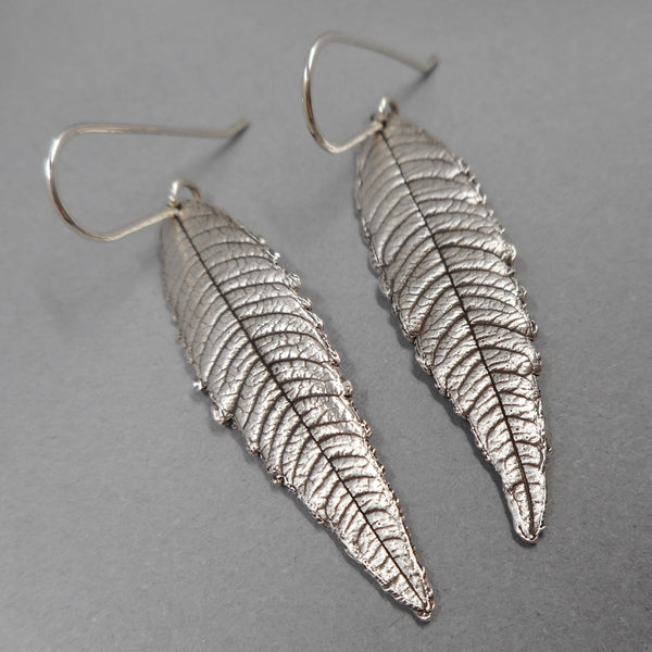 Lemon Verbena Leaf Earrings in Fine Silver