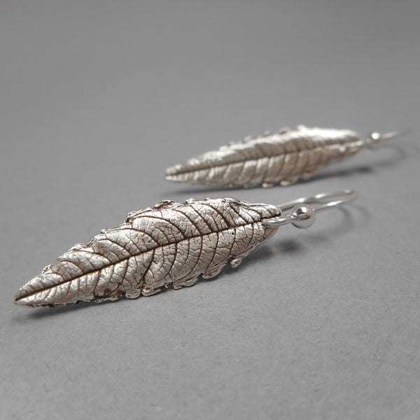Lemon Verbena Leaf Earrings in Fine Silver