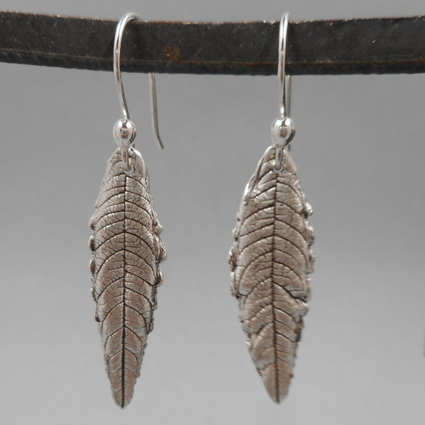 Lemon Verbena Leaf Earrings in Fine Silver
