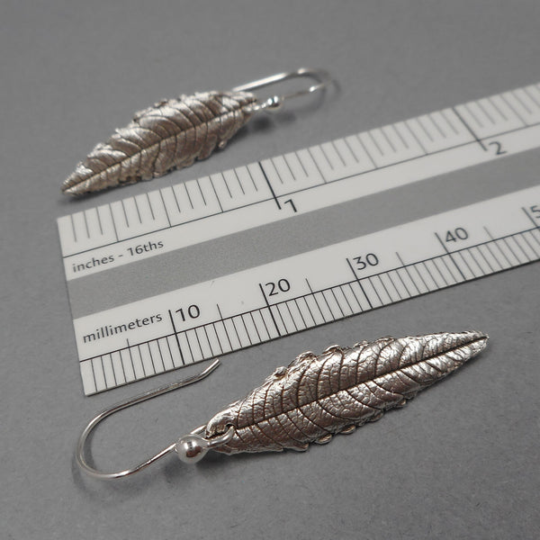 Lemon Verbena Leaf Earrings in Fine Silver