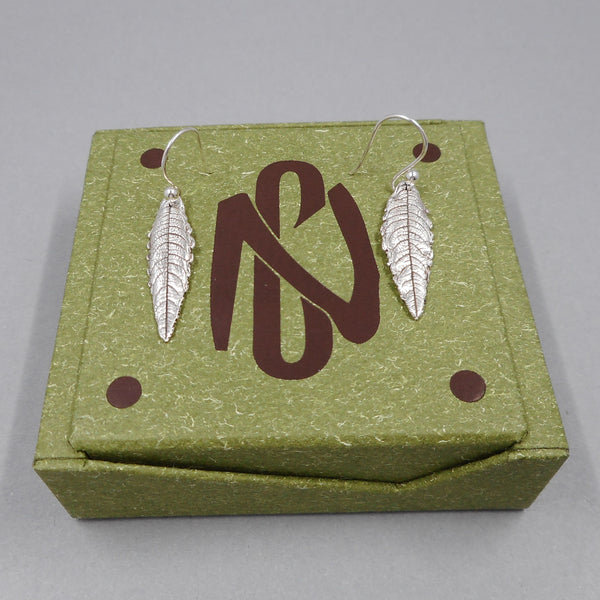 Lemon Verbena Leaf Earrings in Fine Silver