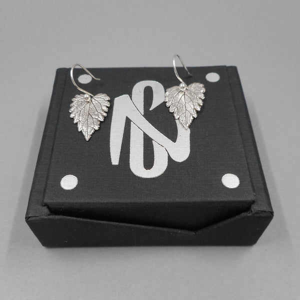 Catnip Leaf Earrings in Fine Silver