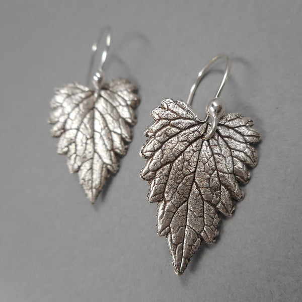 Catnip Leaf Earrings in Fine Silver