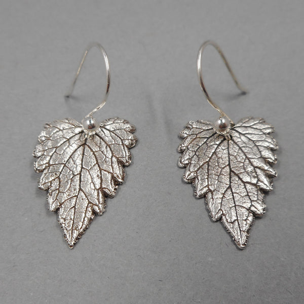 Catnip Leaf Earrings in Fine Silver