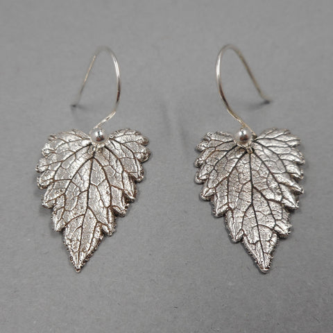 Catnip Leaf Earrings in Fine Silver