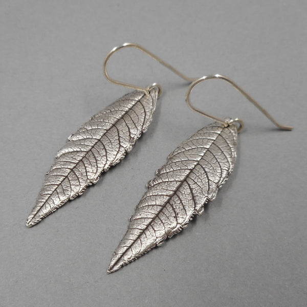 Lemon Verbena Leaf Earrings in Fine Silver