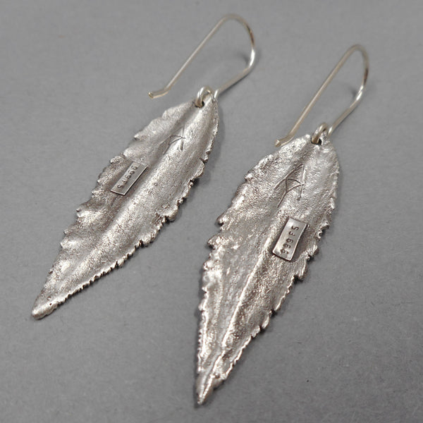 Lemon Verbena Leaf Earrings in Fine Silver