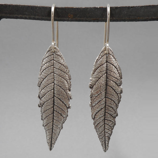 Lemon Verbena Leaf Earrings in Fine Silver