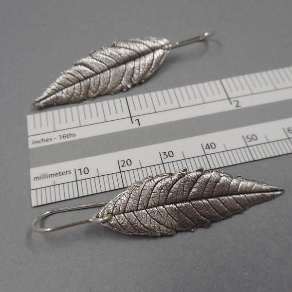Lemon Verbena Leaf Earrings in Fine Silver