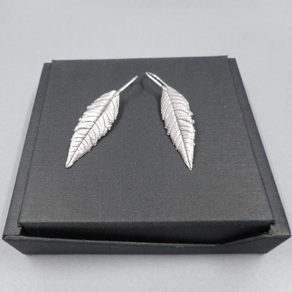 Lemon Verbena Leaf Earrings in Fine Silver