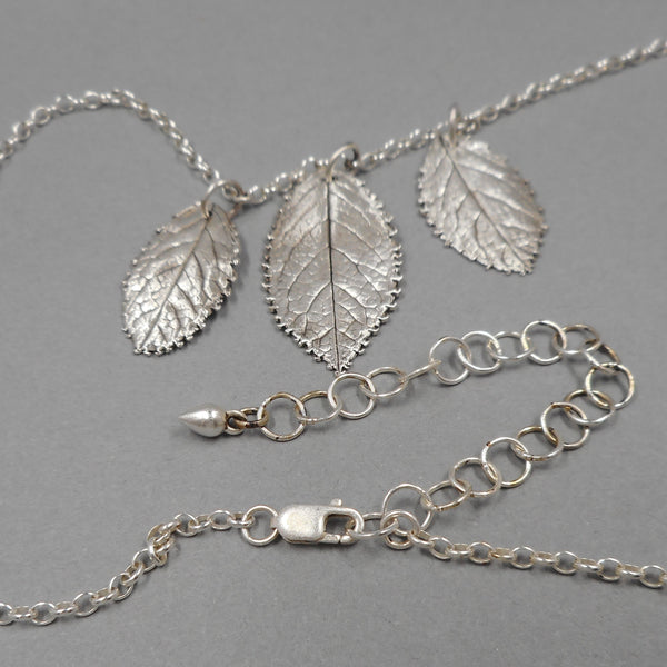 Rose Leaf Necklace & Earrings Set in Fine Silver