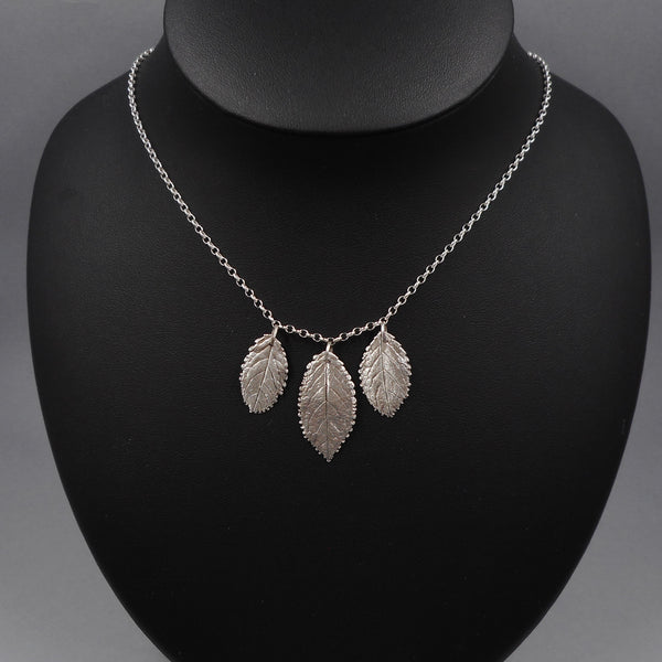 Rose Leaf Necklace & Earrings Set in Fine Silver
