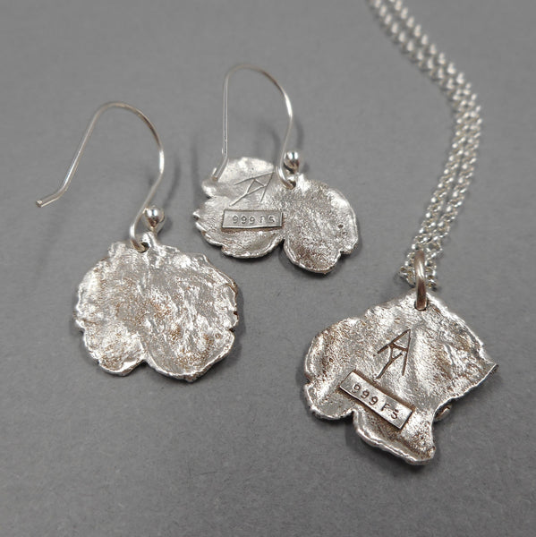 Columbine Pendant with Ladybug & Earrings Set in Fine Silver 66