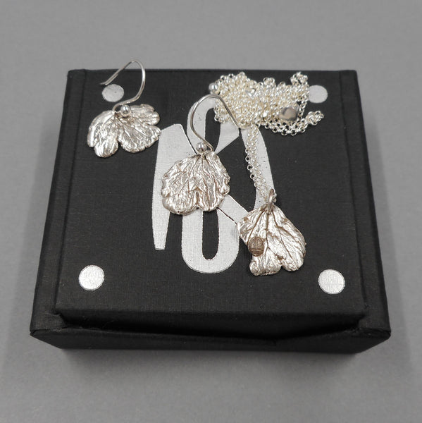 Columbine Pendant with Ladybug & Earrings Set in Fine Silver 66
