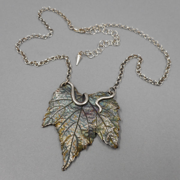 Grape Leaf Necklace in Sterling & Fine Silver