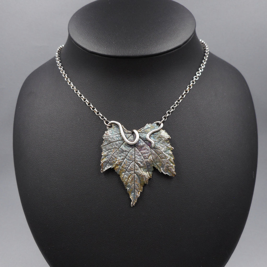 Grape Leaf Necklace in Sterling & Fine Silver