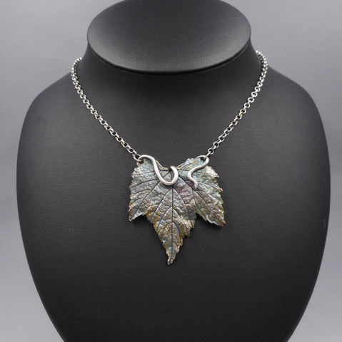 Grape Leaf Necklace in Sterling & Fine Silver