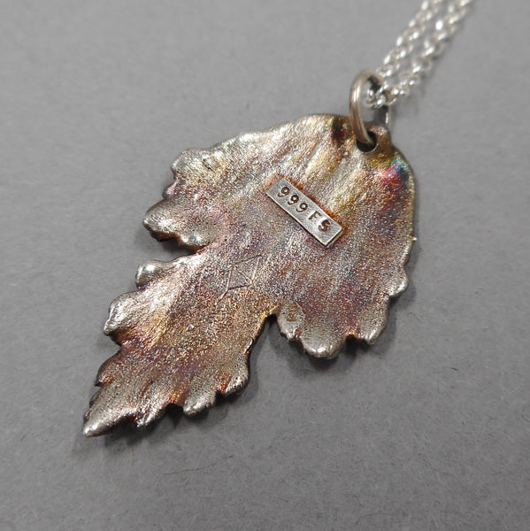 Rose of Sharon Leaf Pendant in Fine Silver