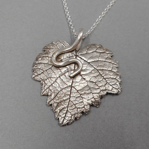Grape Leaf Pendant in Fine Silver