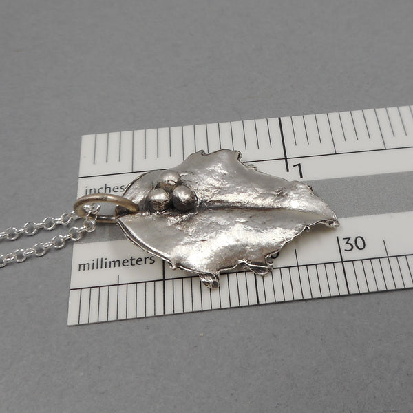 Holly Leaf Pendant in Fine Silver