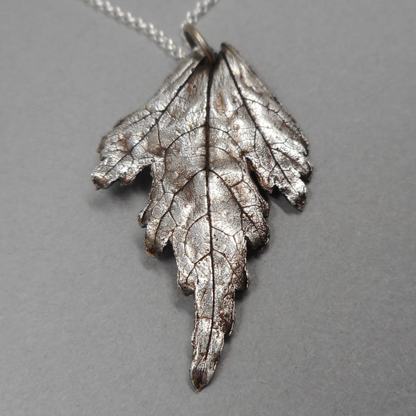 Rose of Sharon Leaf Pendant in Fine Silver