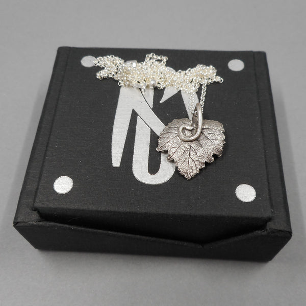 Grape Leaf Pendant in Fine Silver