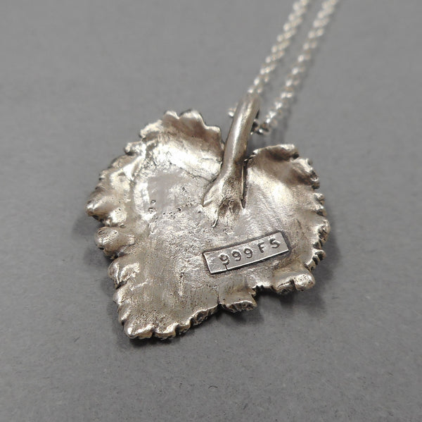 Grape Leaf Pendant in Fine Silver