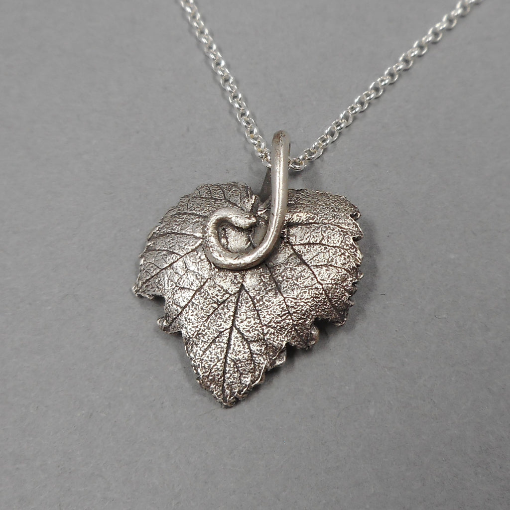 Grape Leaf Pendant in Fine Silver